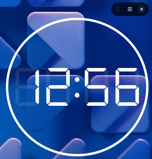 A screenshot of Retro.

It shows a round clock with a transparent background and powered by white digital segments.