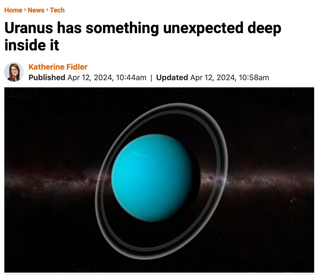 News article titled "Uranus has something unexpected deep inside it"