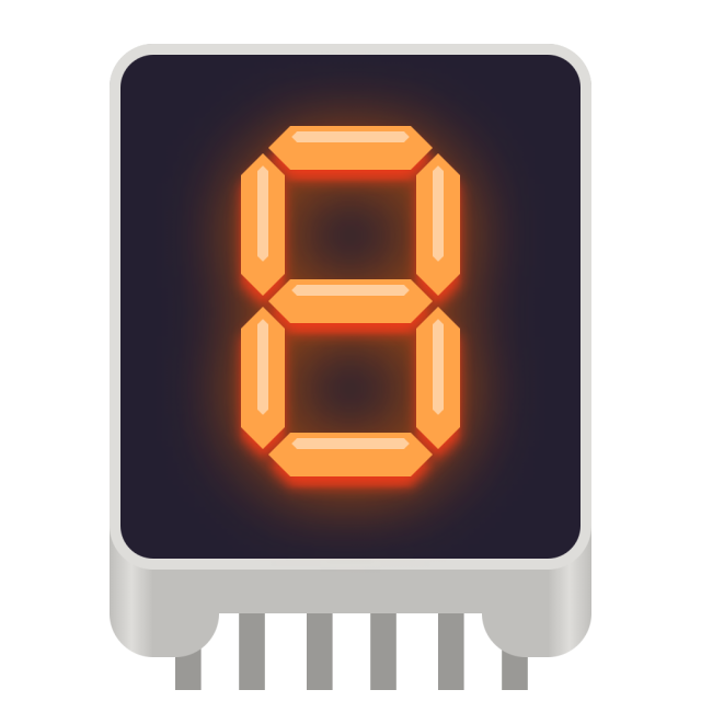 Retro new icon.

It shows an electronic digital segment component with neon orange "8" and pin connectors.