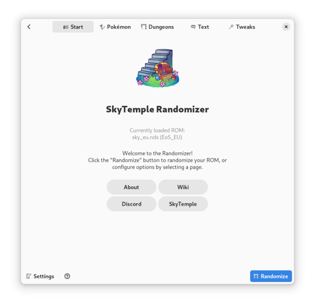The main window of SkyTemple Randomizer.