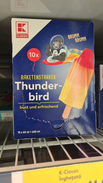 Ice cream package with the name Thunderbird