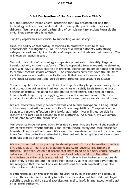 Screenshot of the Joint Declaration of the European Police Chiefs

https://www.europol.europa.eu/cms/sites/default/files/documents/EDOC-%231384205-v1-Joint_Declaration_of_the_European_Police_Chiefs.PDF