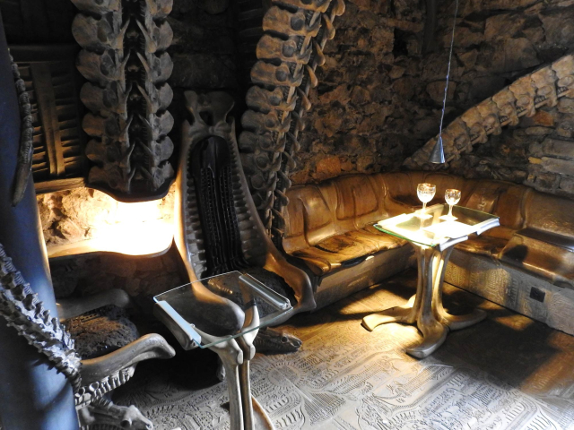 Photo of the bar tables and seats designed by HR Giger