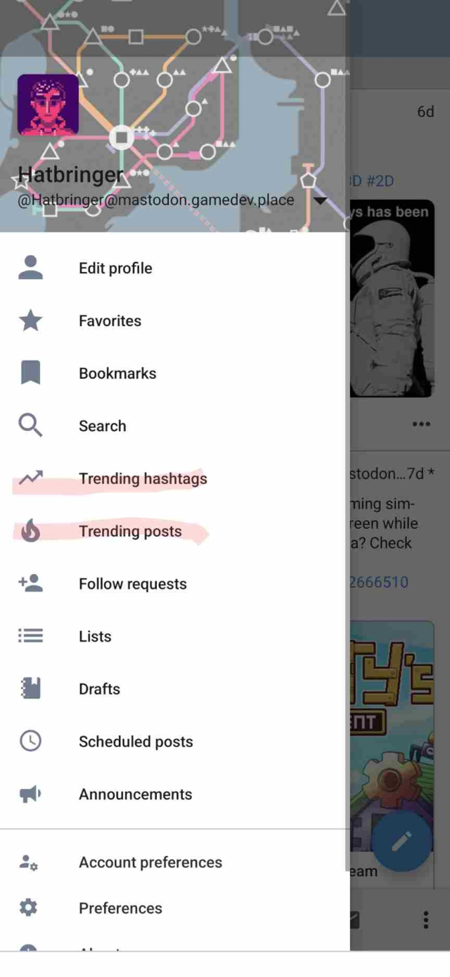 Side tab screenshot with trending hashtags & posts highlighted