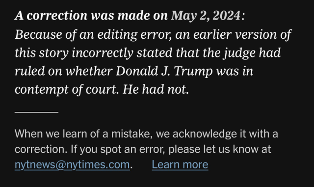 NYT prints correction