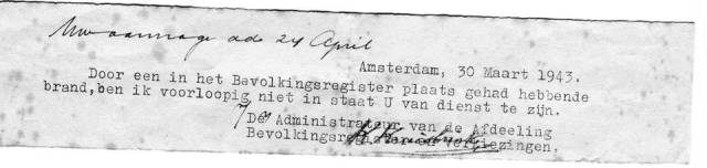 Melding dat een vraag niet beantwoord kan worden vanwege een brand in het bevolkingsregister in Amsterdam