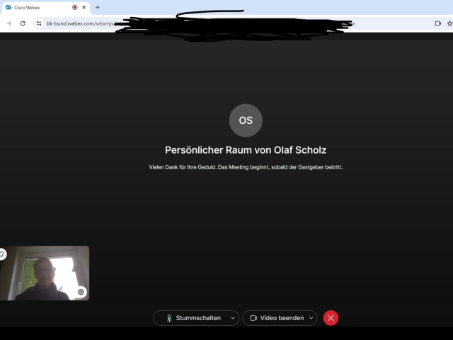 Screenshot: Ich im Webex-Meetingraum von Olaf Scholz.