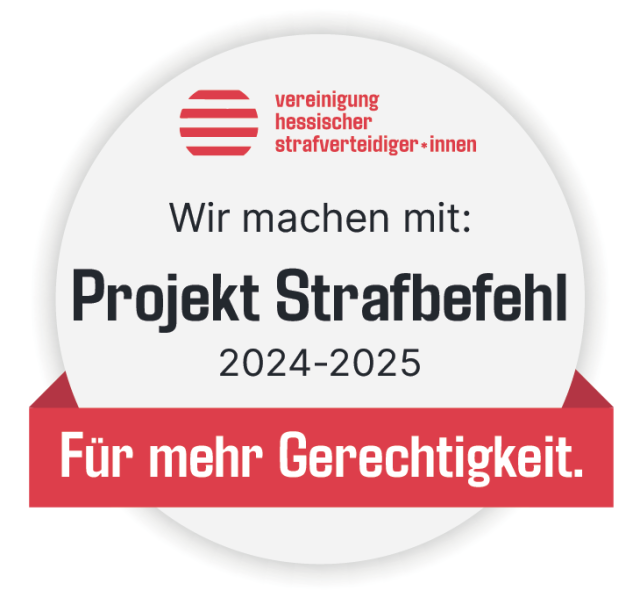 Badge: Wir machen mit: Projekt Strafbefehl 2024-2025 Fur mehr Gerechtigkeit. 