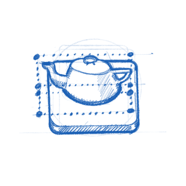Exhibit app icon sketch. The classic Utah teapot.