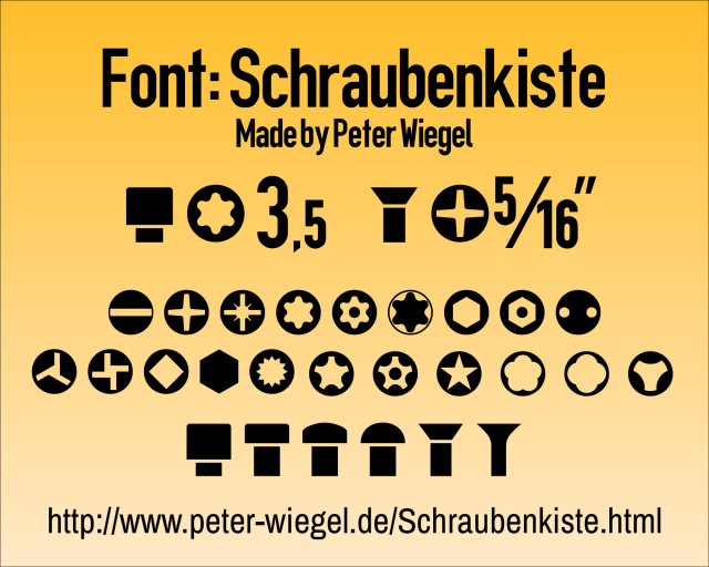Image that demonstrates the font "Schraubenkiste" to create labels.