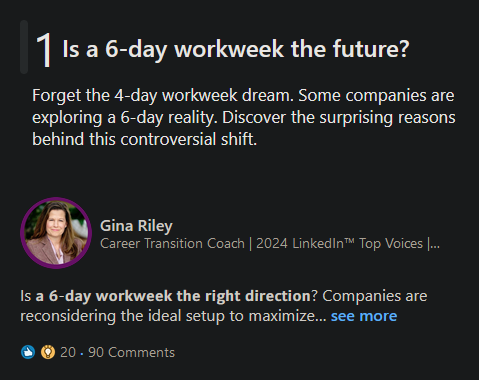 Is a 6-day workweek the future?
	
Forget the 4-day workweek dream. Some companies are exploring a 6-day reality. Discover the surprising reasons behind this controversial shift.