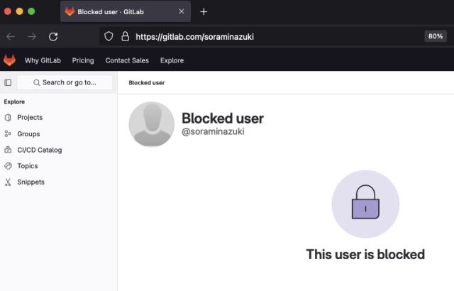 https://gitlab.com/soraminazuki


Blocked user
@soraminazuki
This user is blocked
