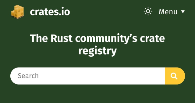 The logo of crates.io once again is a three-dimensional box shape.