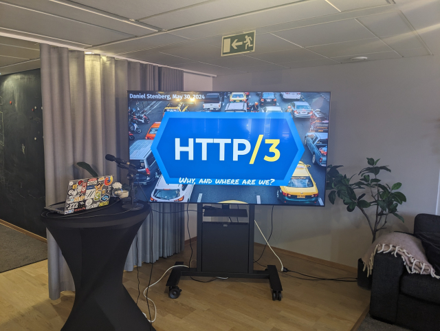 "HTTP/3" shown on a huge screen