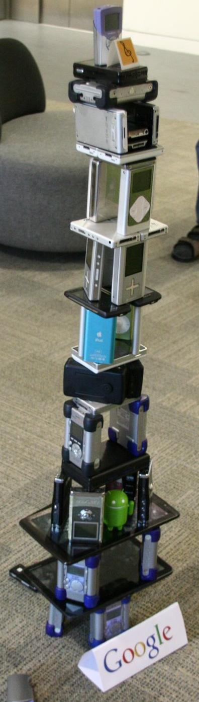 a 117 cm tower built with mp3 players that could run Rockbox