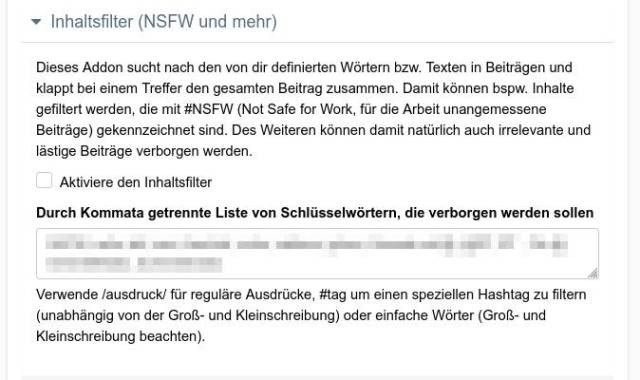 NSFW Addon zum Filtern nach beliebigen Filterbegriffen.