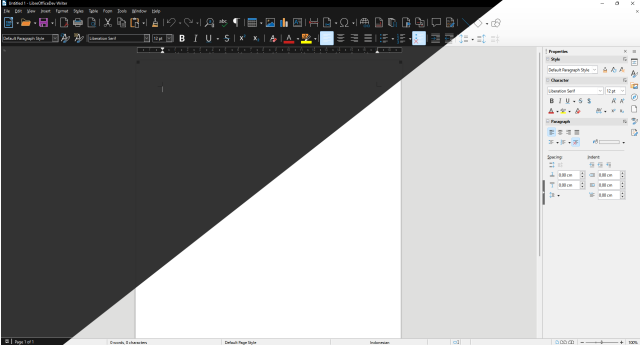 Screenshot of LibreOffice in dark and light modes