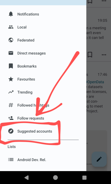 The new "Suggested accounts" entry on the navigation menu