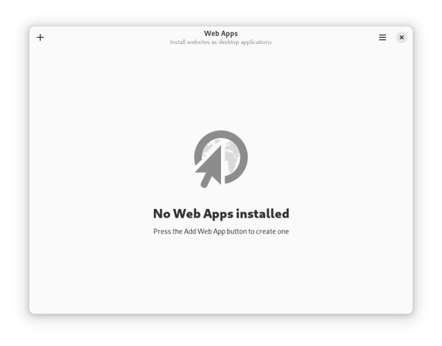 A screenshot of Web Apps, showing the "No Web Apps Installed" page