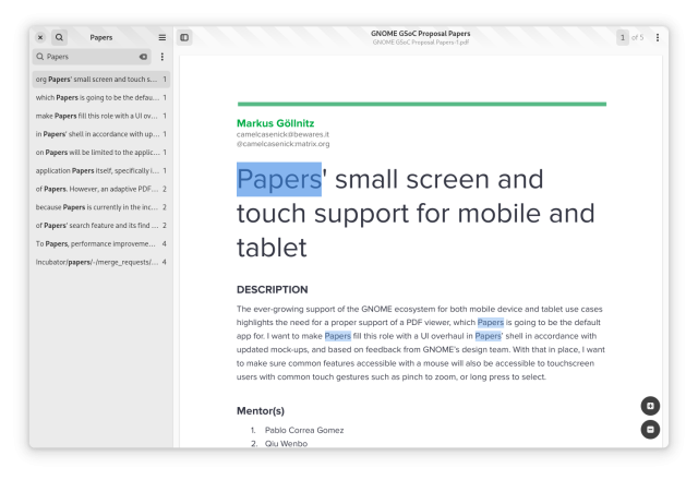 Screenshot of "Papers" in wide view