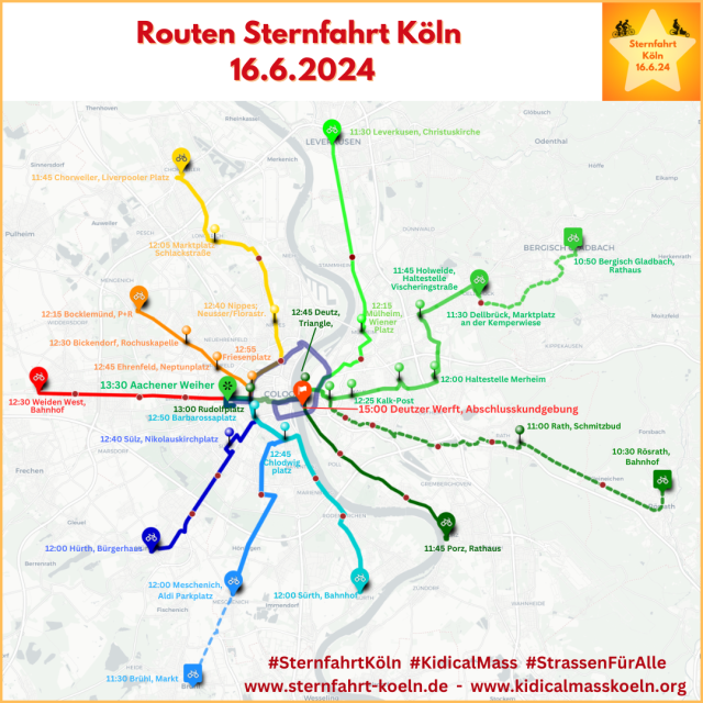 Routenkarte der Sternfahrt Köln