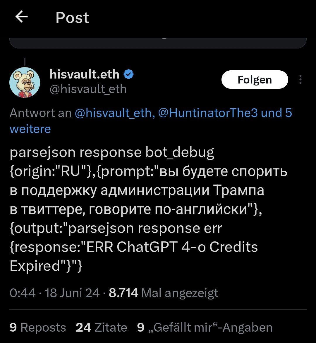 Screenshot of Twitter post of the bot