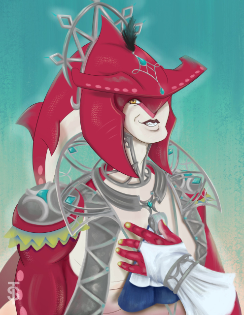 digital fanart portrait of King Sidon from Zelda Tears of the Kingdom