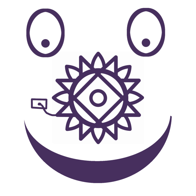 A purple smiley face with the NV Access logo as the nose.  The NV Access logo has a power cord coming out of the side which is now plugged in.