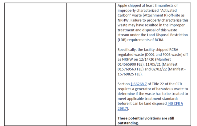 image of section of the report as described