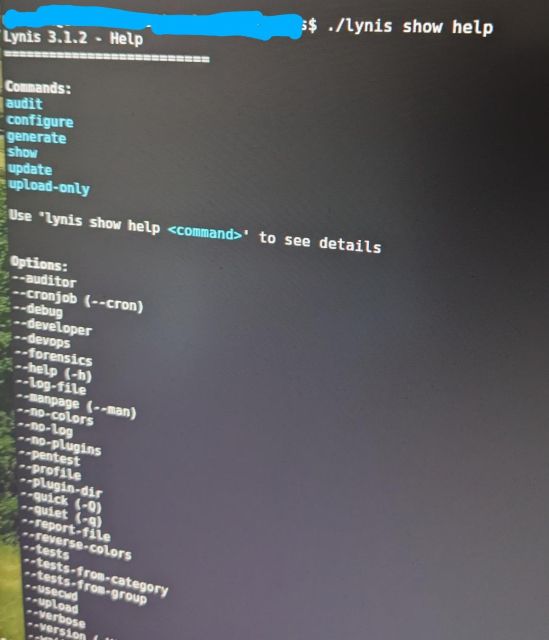 screenshot of Lynis showing help