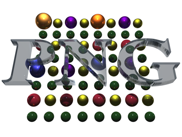 P N G in large letters made out of glass over a grid of colorful balls.

This image looks old