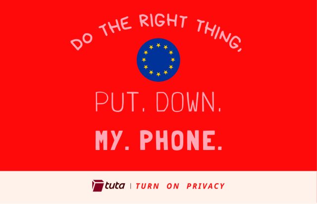 Illustration of the European Union stars with text saying "Do the right thing, put down my phone."