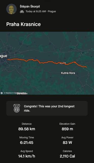 Screenshot of recorded bike track.