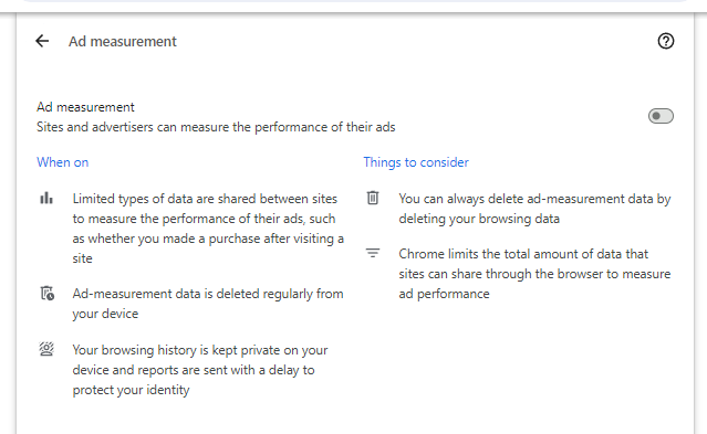 Screenshot of "ad measurement" pane in Chrome