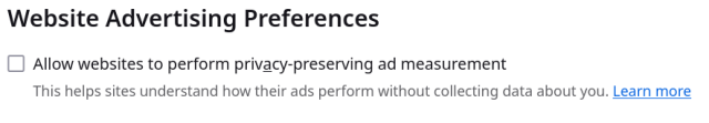 checkbox for "Allow websites to perform privacy-preserving ad measurement"