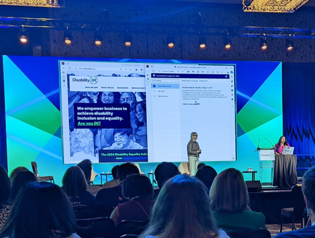 Slide showing the Disability:IN home page and the Accessibility Insights automated checks step finds no issues.