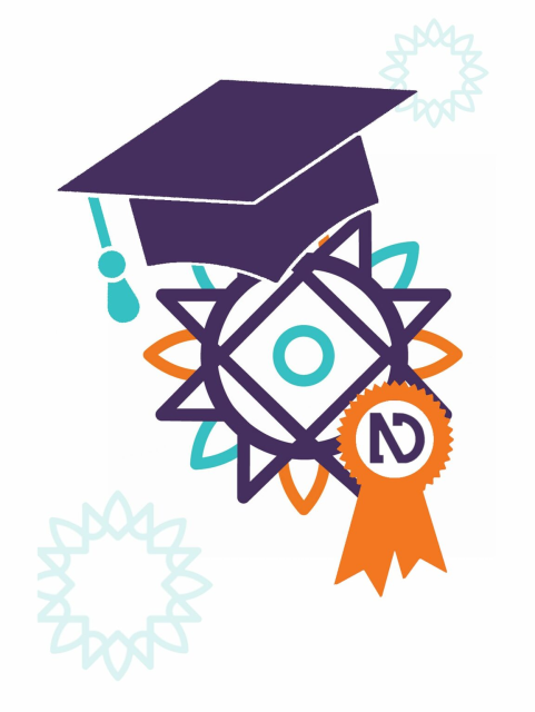 Image of the NVDA logo wearing a purple mortarboard hat and an orange ribbon
