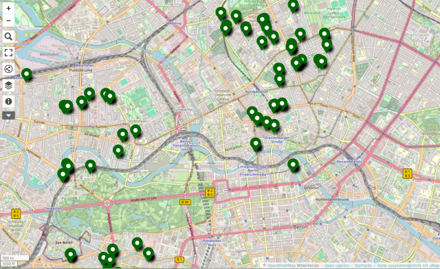 Übersichtskarte für Sitzbänke des Bezirk Berlin-Mitte auf Basis von OpenStreetMap