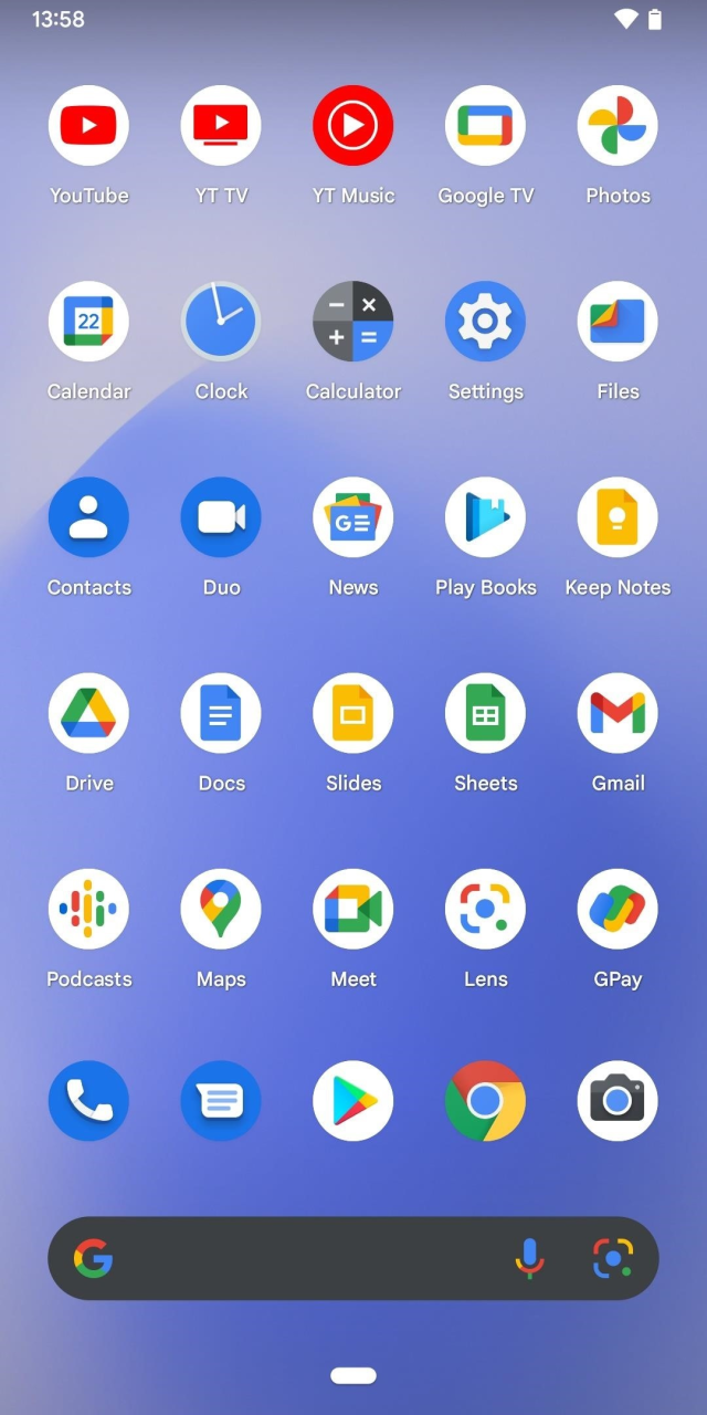 android home screen with a bunch of icons in a circle shape. a lot of them are just actual icons (i.e. google play triangle, or google docs paper) but in a white circle.