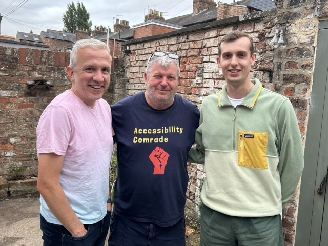 Me; Steve, and Joe Lamyman in the garden of The Wellington pub.