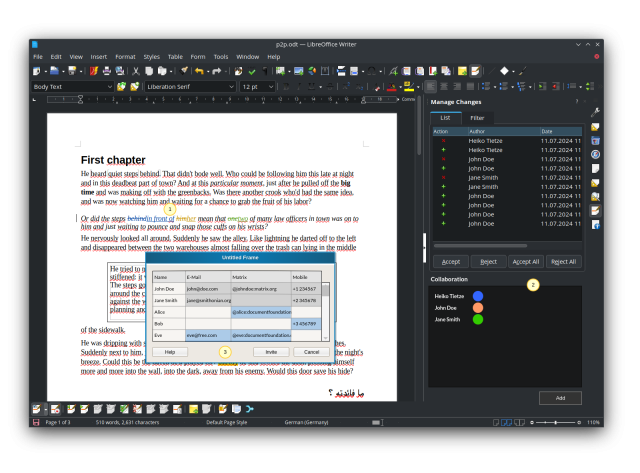 Screenshot of mockup of P2P collaboration in LibreOffice