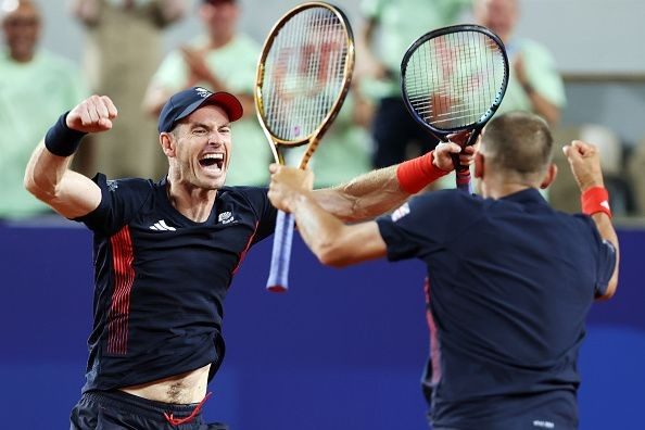 Andy Murray and Dan Evans celebrate their second success as they smash their way into the olympic quarterfinals.