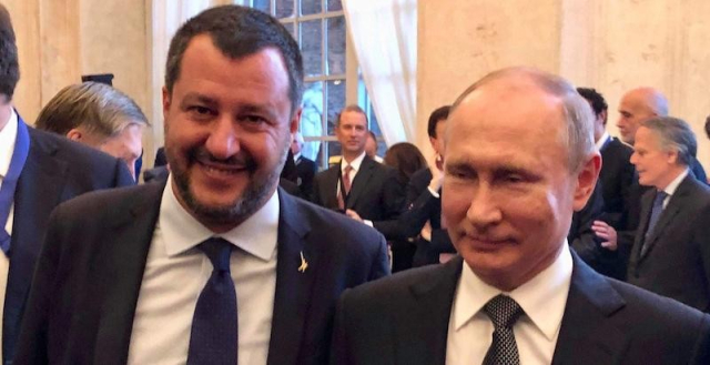 A picture of Italian far-right politician Matteo Salvini together with Russian dictator Vladimir Putin.