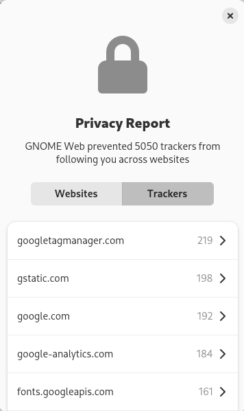 Screenshot of GNOME Web Privacy Dialog