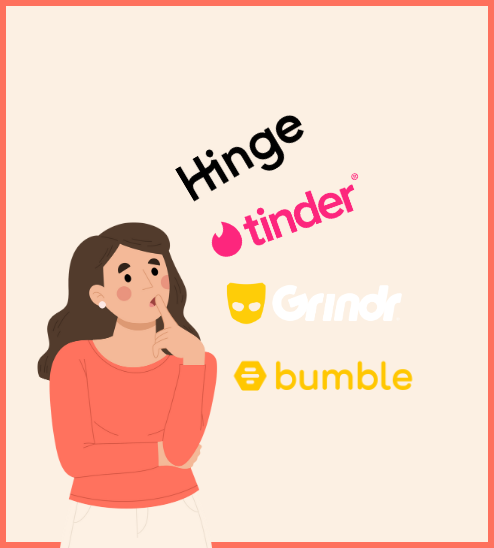 A person considering the privacy implications of using a dating app like Hinge, Tinder, Grindr, or Bumble.