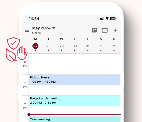 A stylized screenshot of the Tuta Calendar showing events for a given day.