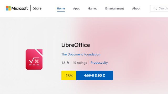 Screenshot of LibreOffice on the Microsoft Store