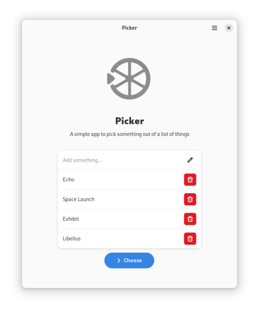 A screenshot of Picker, showing a list of GNOME Apps