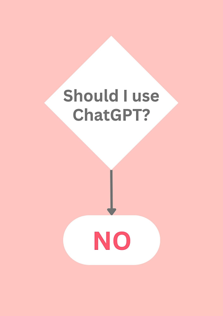 A flowchart that starts with a decision point that reads "Should I use ChatGPT?" 

An arrow points to one answer: No.