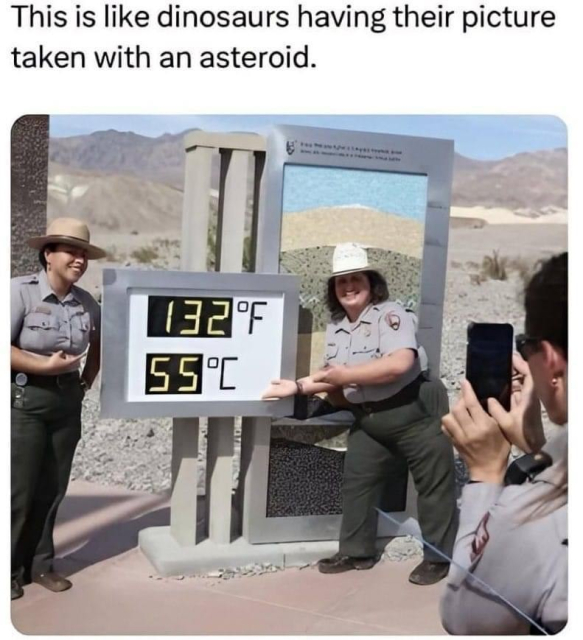 This is like dinosaurs having their picture taken with an asteroid.

picture of US state troopers taking a picture with a temperature reading of 132f/55c